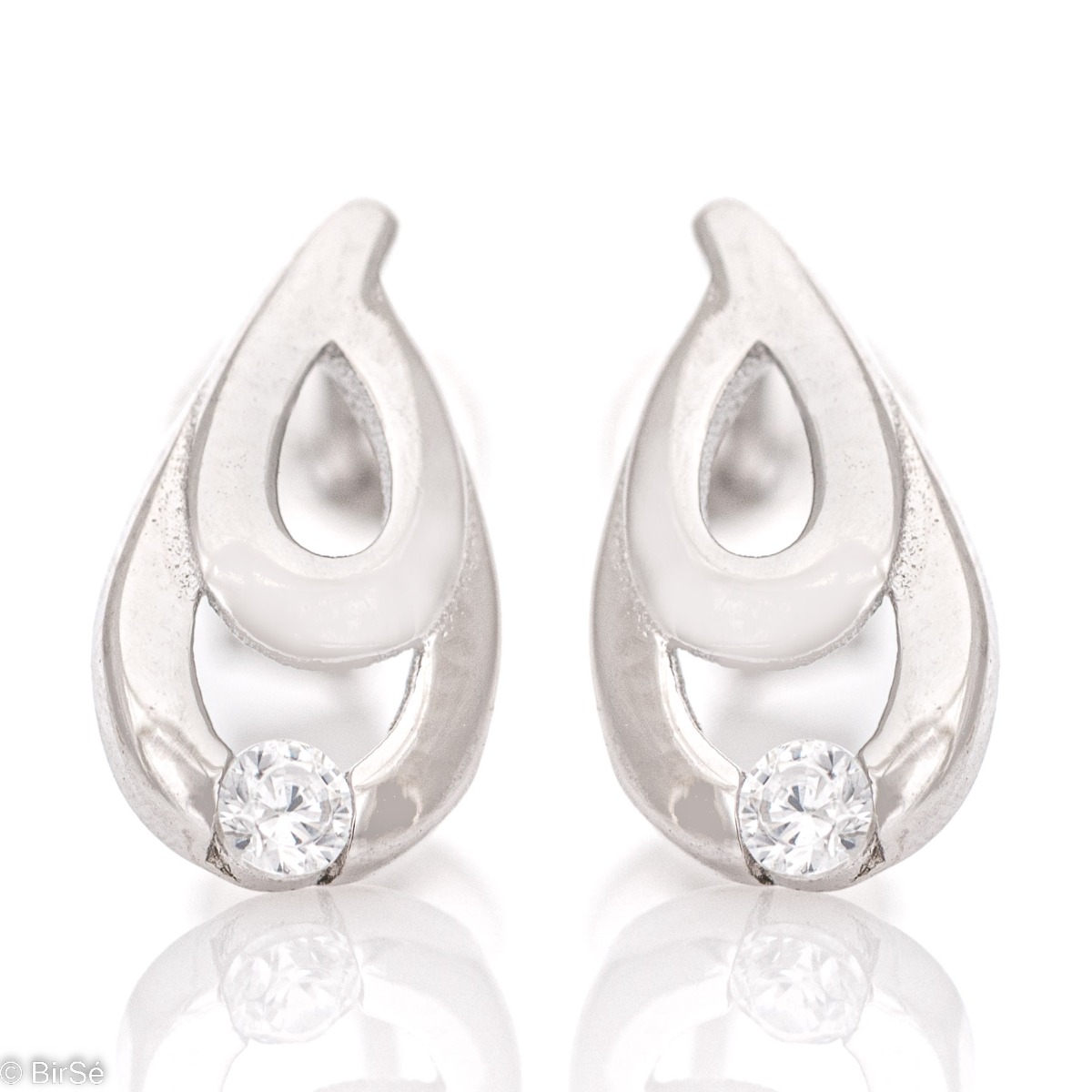 Extremely delicate women's stud earrings with an exquisite teardrop shape, complemented by a sparkling zircon and precision craftsmanship entirely in rhodium-plated silver. The pin fastening makes them extremely comfortable.