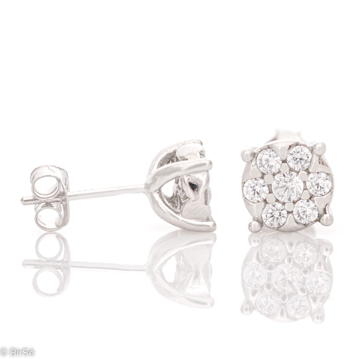 An elegant model of silver earrings decorated with sparkling zircons. Fastening with a pin - convenient and practical. Suitable for your everyday life or to please your favorite child.