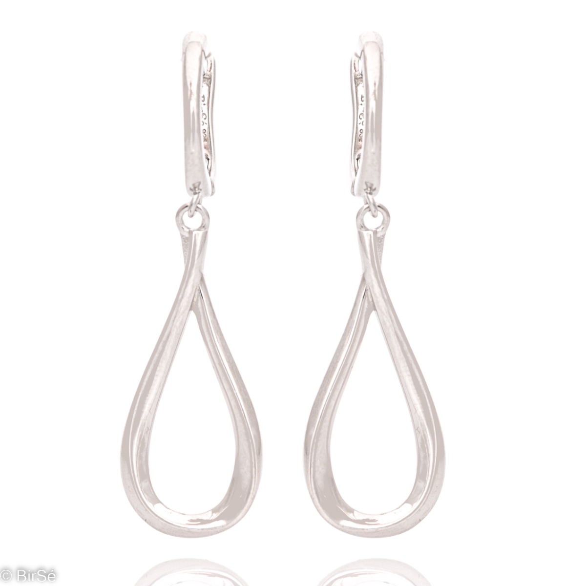 Fine women's earrings in shiny rhodium silver, with a delicate teardrop pattern. English fastening - preferred and comfortable for ladies.