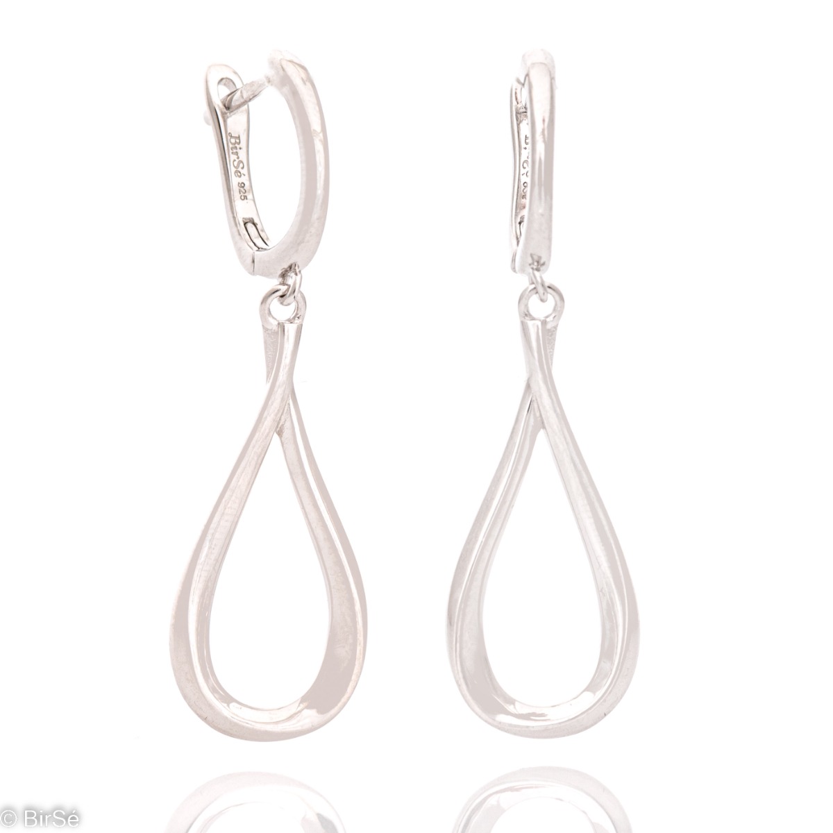 Fine women's earrings in shiny rhodium silver, with a delicate teardrop pattern. English fastening - preferred and comfortable for ladies.