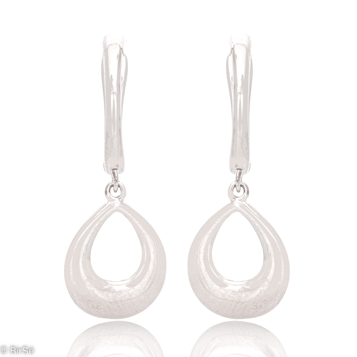 Fine women's earrings in shiny rhodium silver, with a delicate dangling pattern. English fastening - preferred and comfortable for ladies.