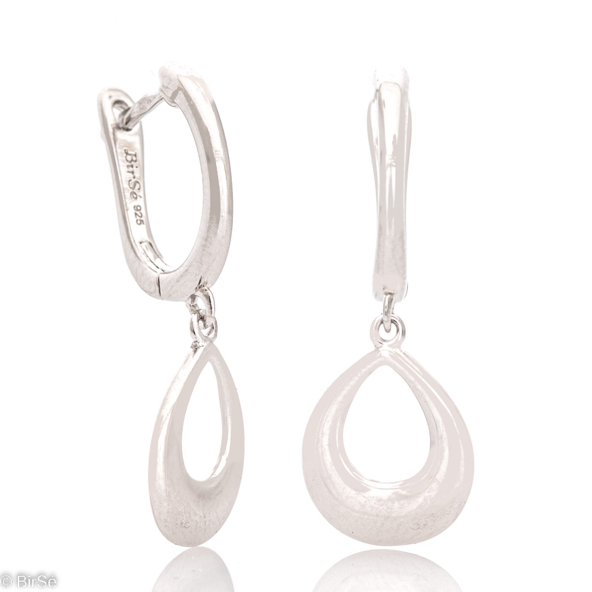 Fine women's earrings in shiny rhodium silver, with a delicate dangling pattern. English fastening - preferred and comfortable for ladies.