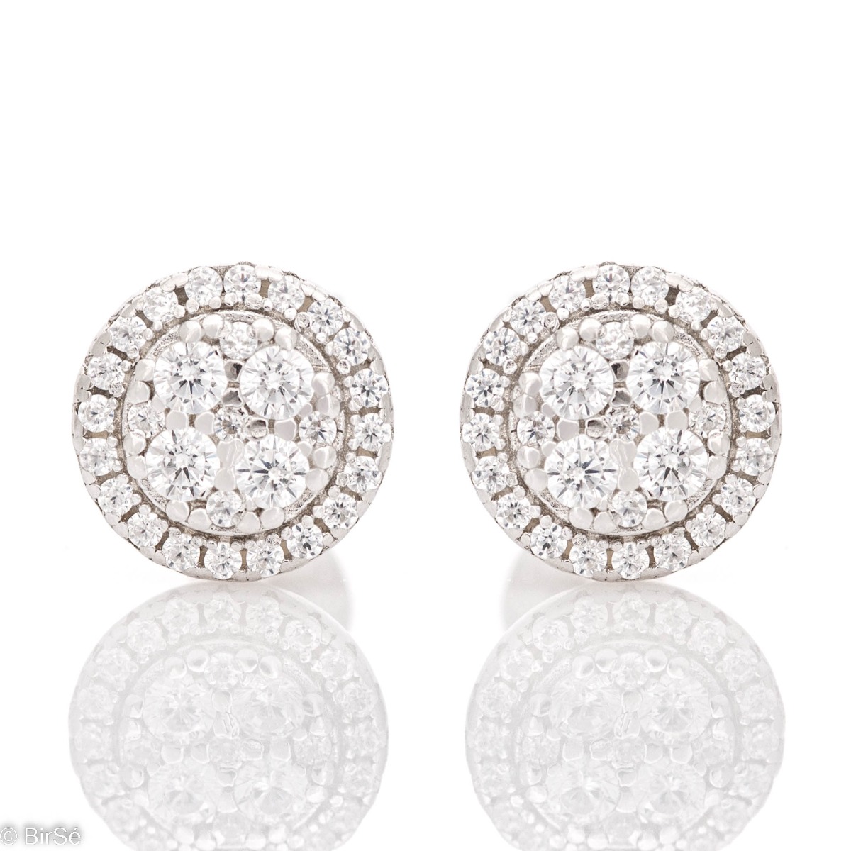 Elegant women's stud earrings with exquisite workmanship combining delicate rhodium silver with fine, sparkling zircons.