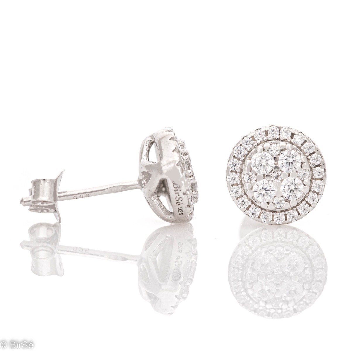 Elegant women's stud earrings with exquisite workmanship combining delicate rhodium silver with fine, sparkling zircons.