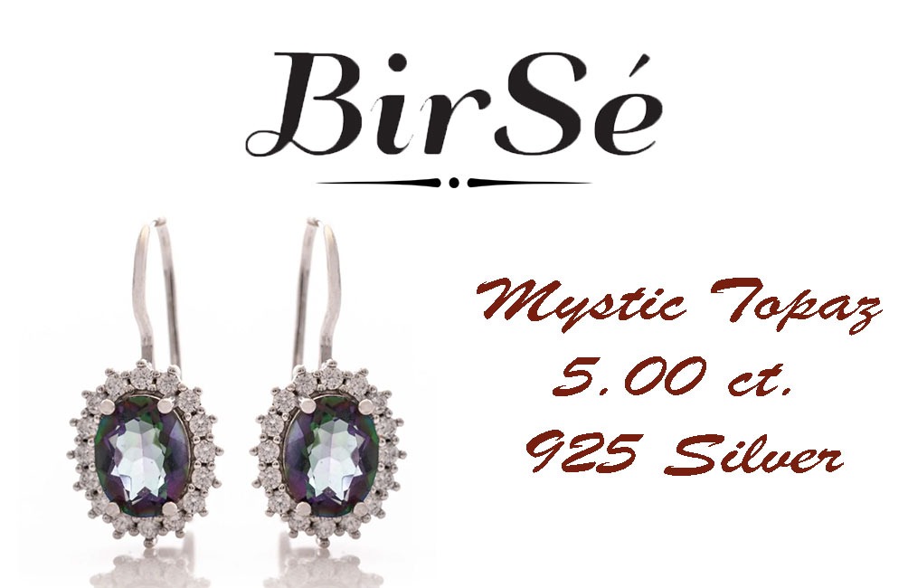 Captivating women's earrings with magnetic Mystic Topaz carefully surrounded by sparkling zircons. The earrings are made of rhodium silver with a comfortable willow clasp. A wonderful gift for the beloved wife, mother or girlfriend.