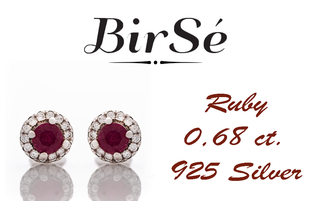 Royal beauty in stunning sterling silver earrings with delicate look and pin fastening. An elegant composition made of a fine combination of rhodium-plated silver with an exquisite ruby ​​and dazzling zircons.