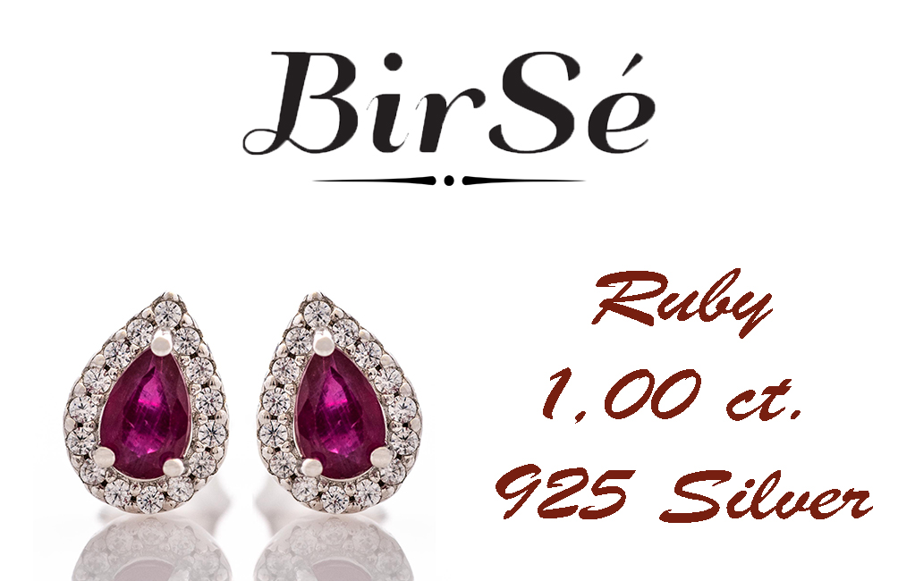 Radiant stud earrings delicately crafted in a teardrop shape and finely rhodium-plated sterling silver, complemented by exquisite natural rubies and sparkling zircons.