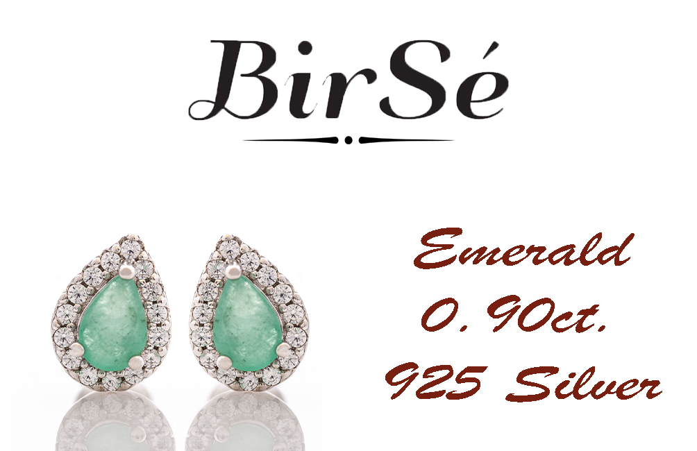 Radiant stud earrings delicately crafted in teardrop shape and fine rhodium silver, complemented by exquisite natural emerald and sparkling zircons.