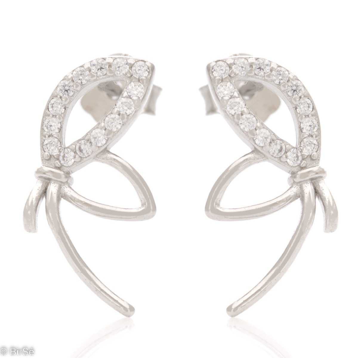 Silver earrings- Ribbons with zircons