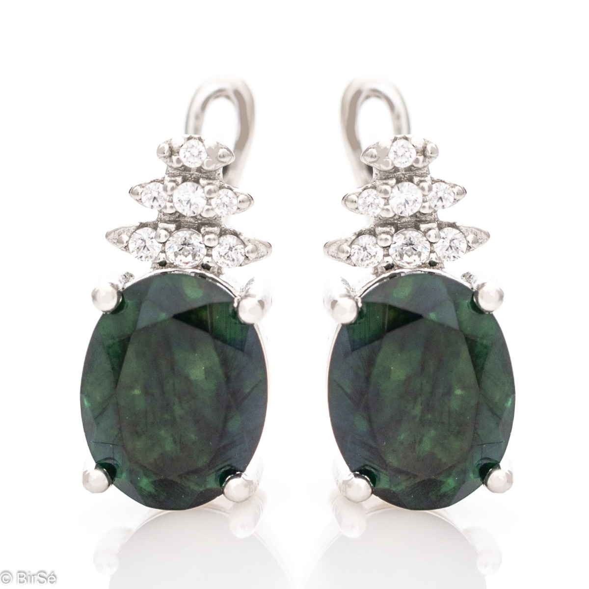 Elegant women's earrings of English clasp and spectacular shape with delicate workmanship entirely of rhodium-plated silver and an exquisite combination of natural black opal with sparkling zircons.