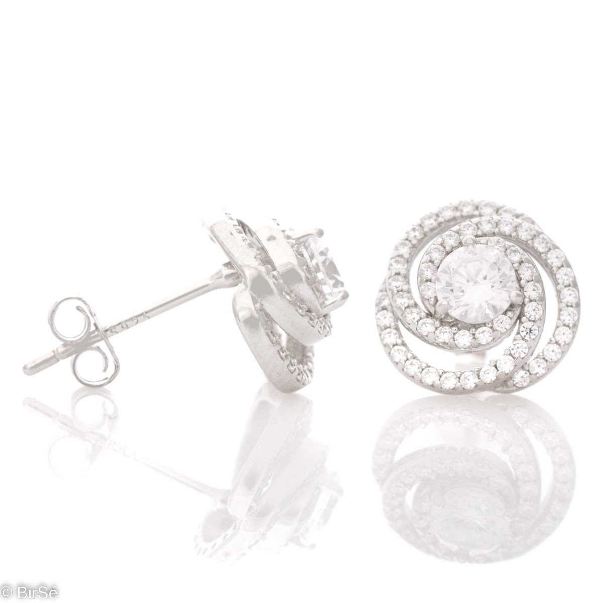 Exceptional women's earrings with the precise craftsmanship of a blossoming rose in soft rhodium-plated silver, combined with radiant cubic zirconia stones. The earrings have the convenient and preferred pin fastening.