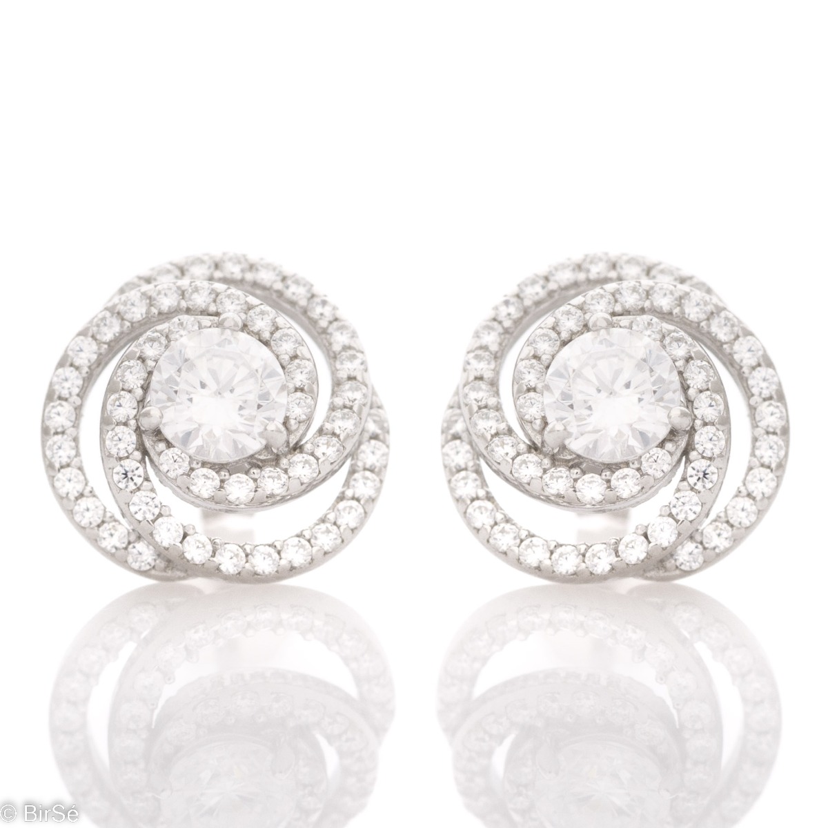 Exceptional women's earrings with the precise craftsmanship of a blossoming rose in soft rhodium-plated silver, combined with radiant cubic zirconia stones. The earrings have the convenient and preferred pin fastening.