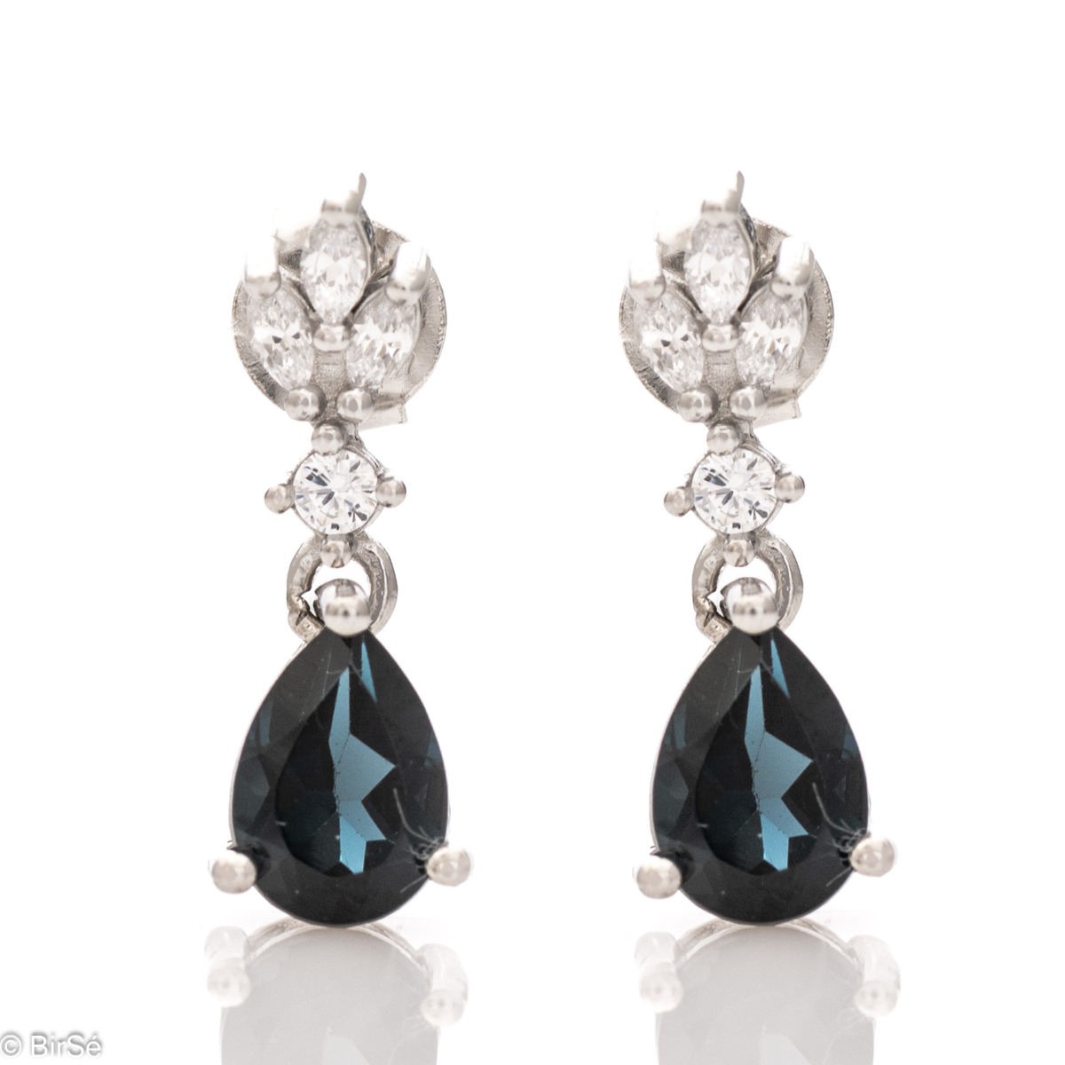 Natural London Topaz Sterling Silver Earrings - Tempting drop earrings. Delicate zircons give way to a stunning natural London topaz, gathering all eyes.