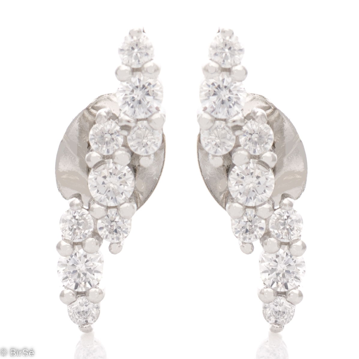 Elegant women's earrings with a pin fastening and elegant craftsmanship combining delicate rhodium silver with radiant glittering zircons.