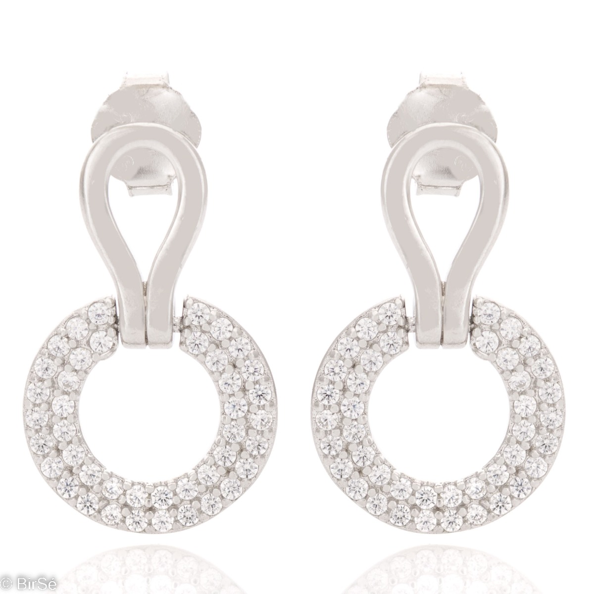 Spectacular women's earrings with pin fastening and an exclusive design combining delicate rhodium silver with glittering zircons.