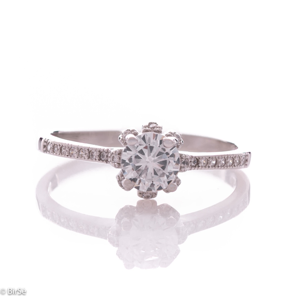 Silver Solitaire Ring with Side Stones