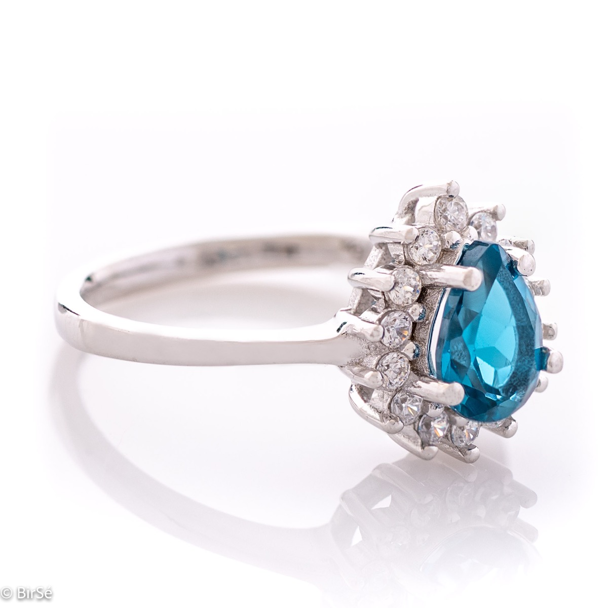 Silver Pear Ring with London Topaz