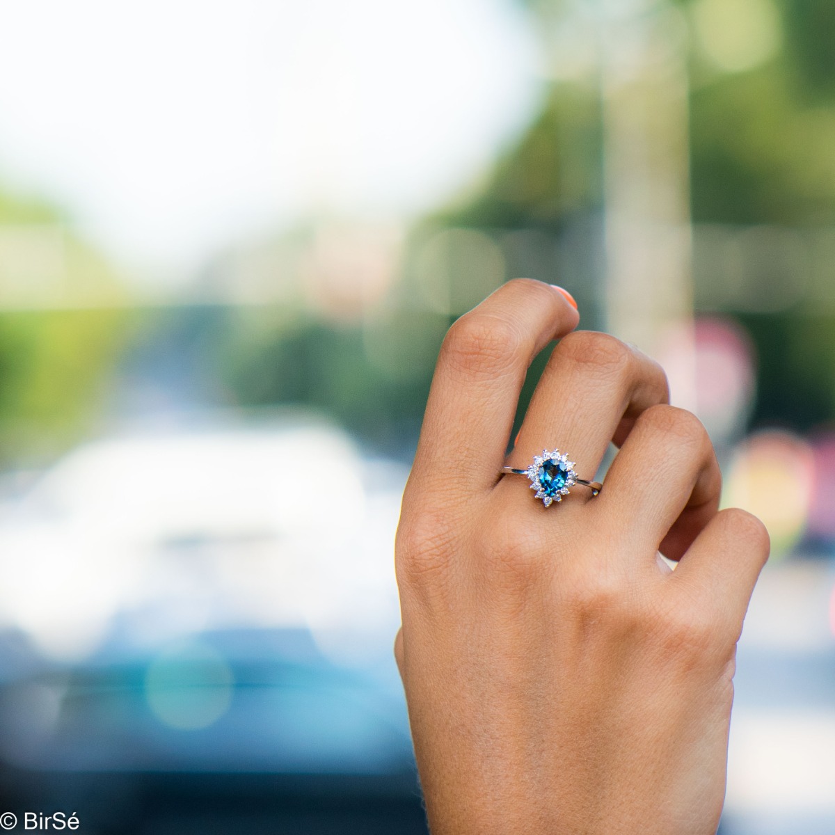 Silver Pear Ring with London Topaz