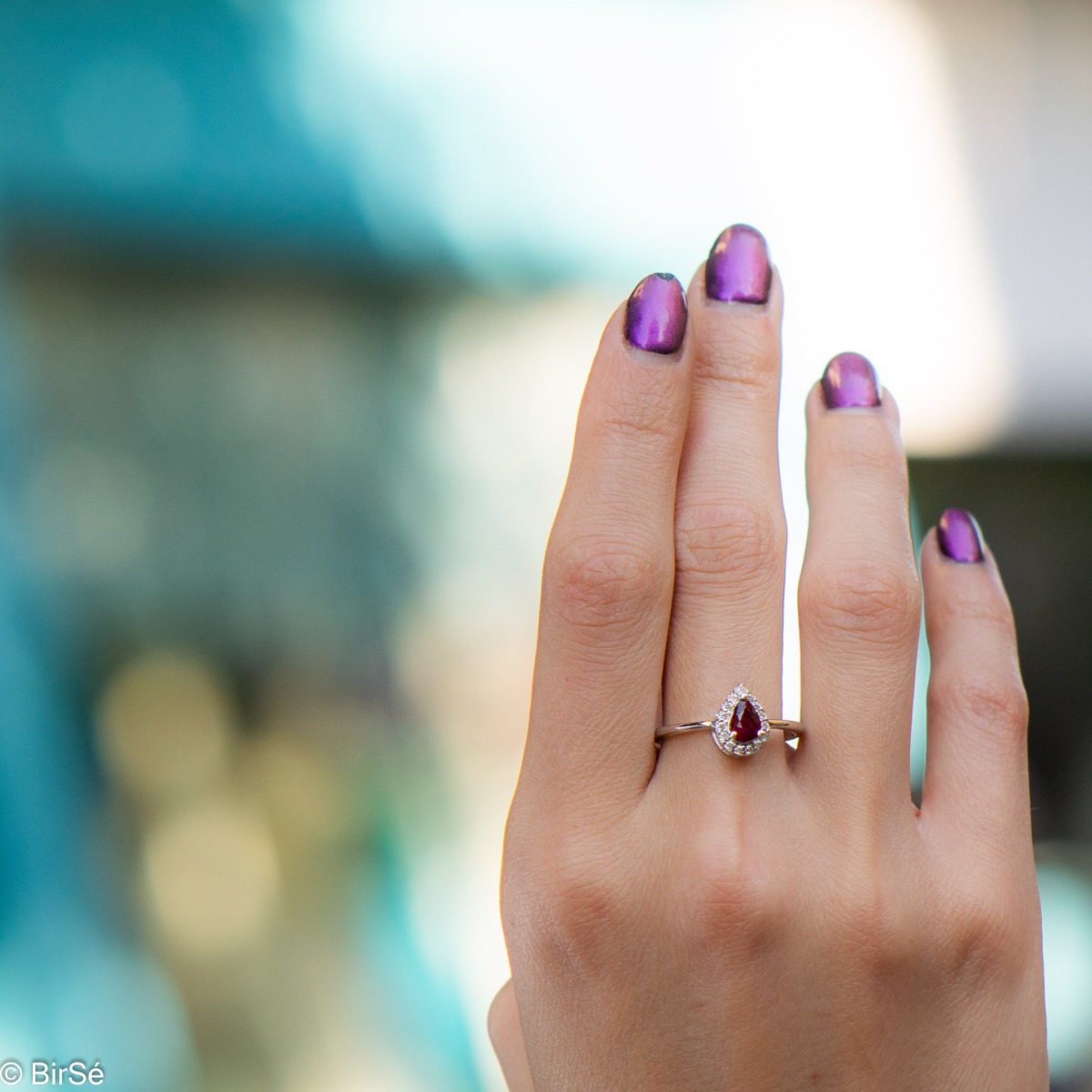 Silver ring - Drop Natural Ruby 0,50 ct.