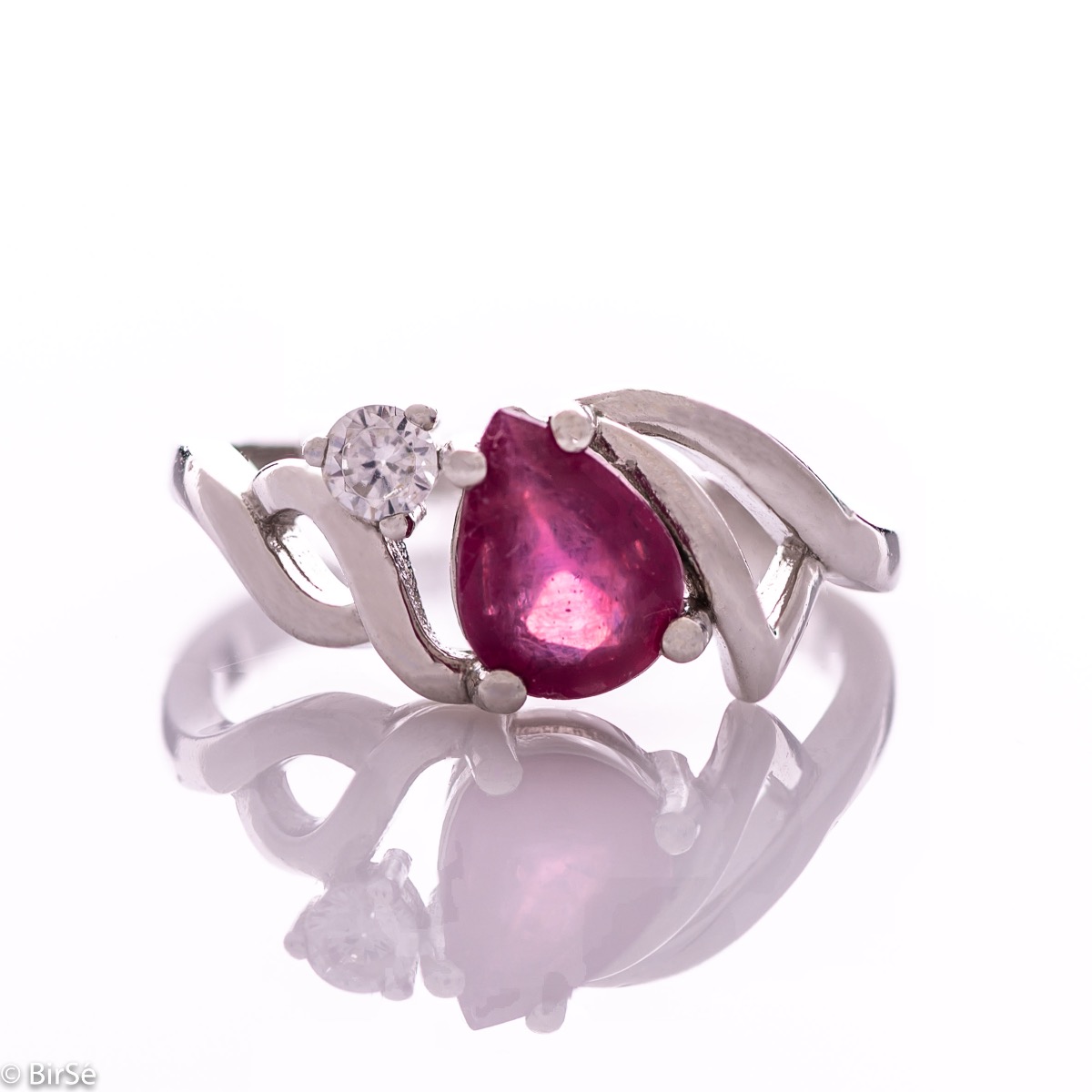 Sophisticated Silver Ring with Natural Ruby and Fine Zircons