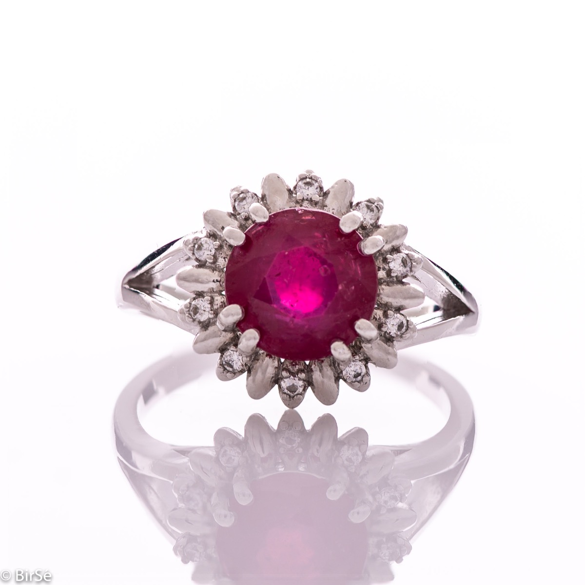 Exquisite Silver Ring with Natural Ruby and Zircons