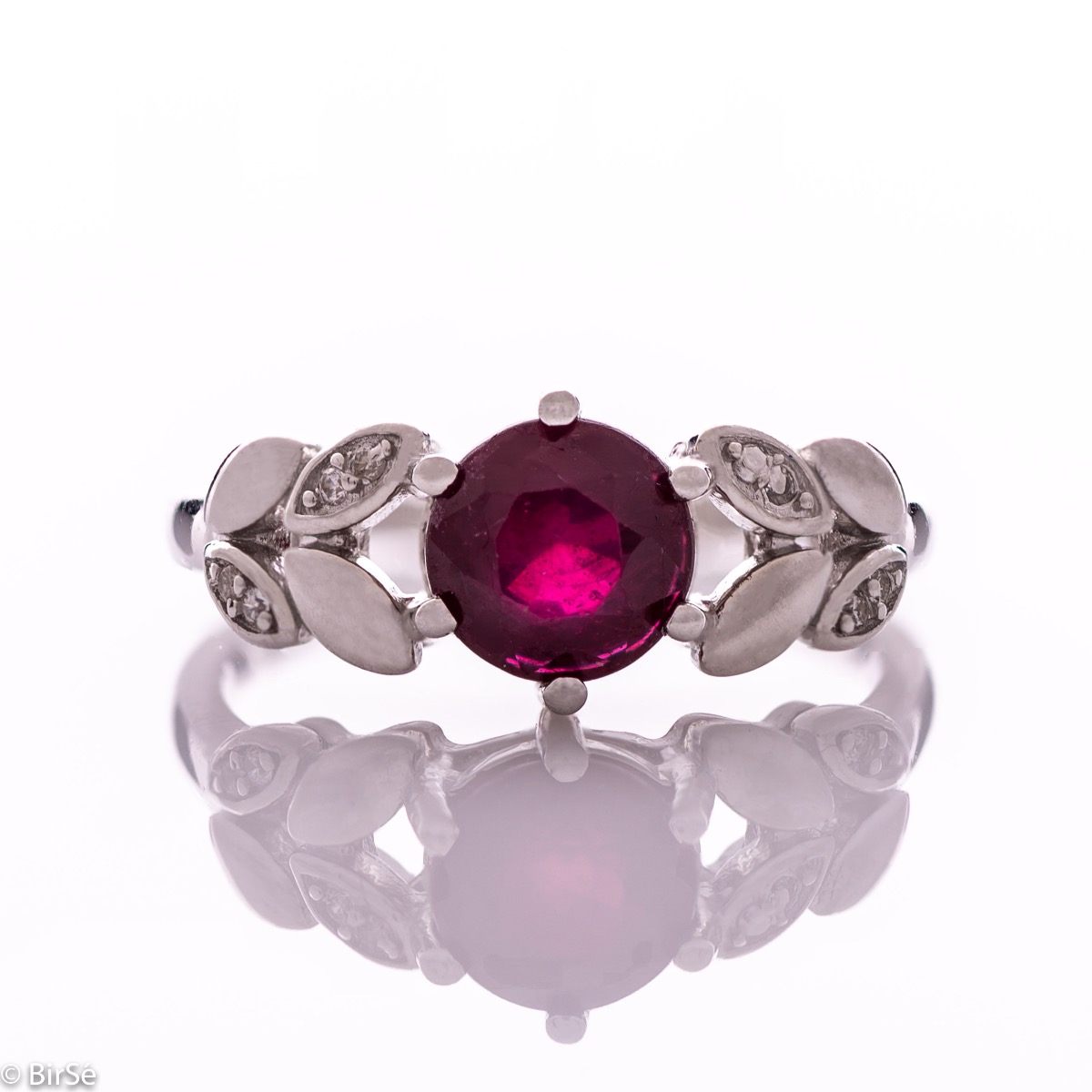 Gentle Silver Ring with Natural Ruby and Zircons