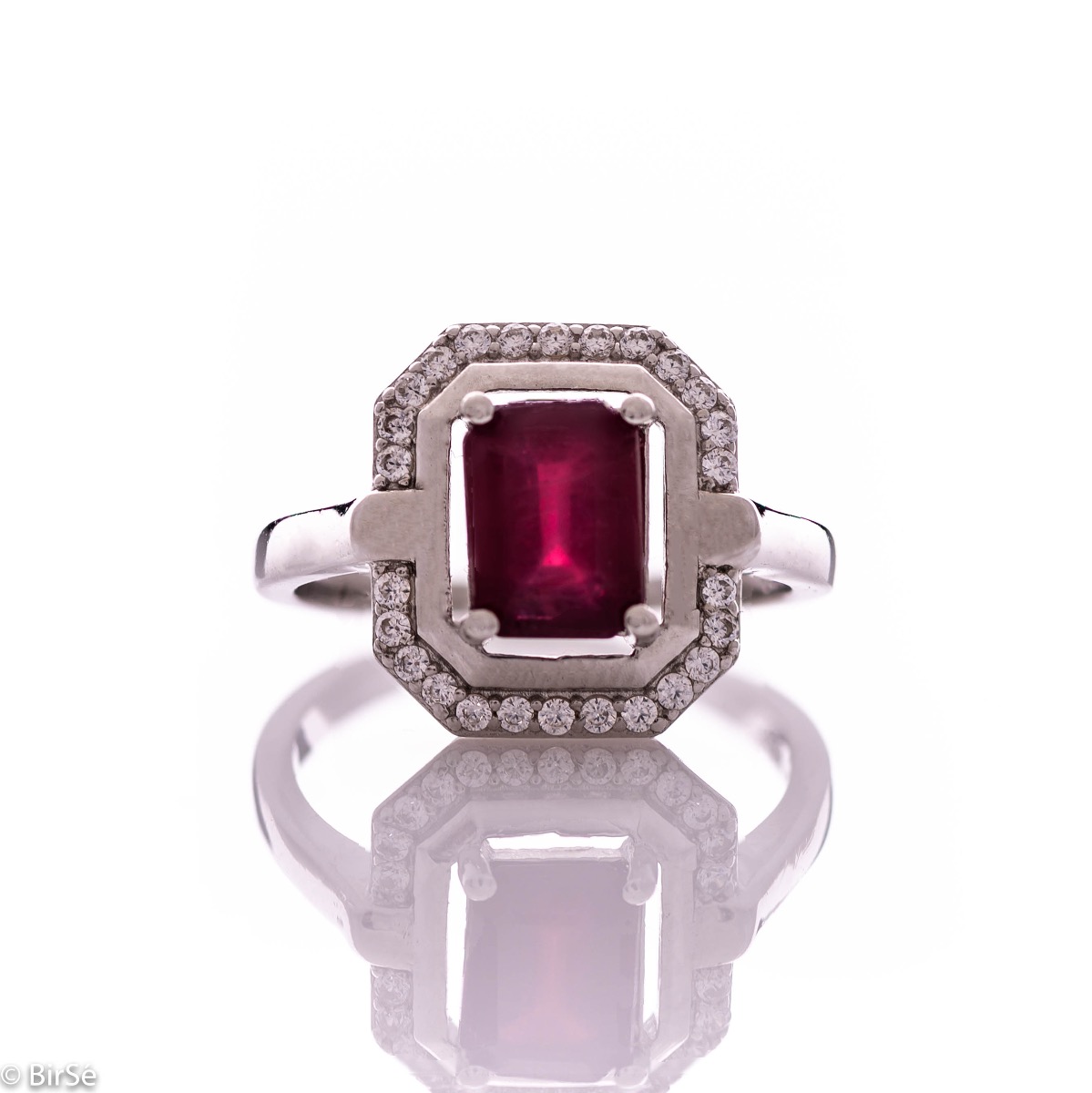 Elegant Silver Ring with Natural Ruby and Zircons