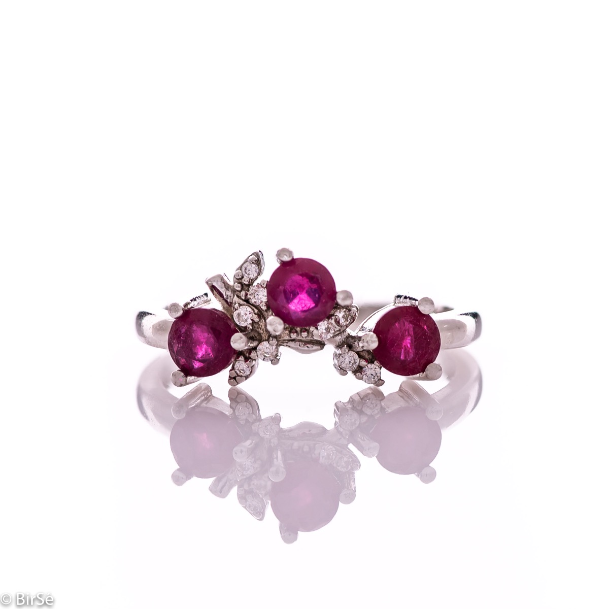 Exquisite Silver Ring with Natural Ruby and Zircons