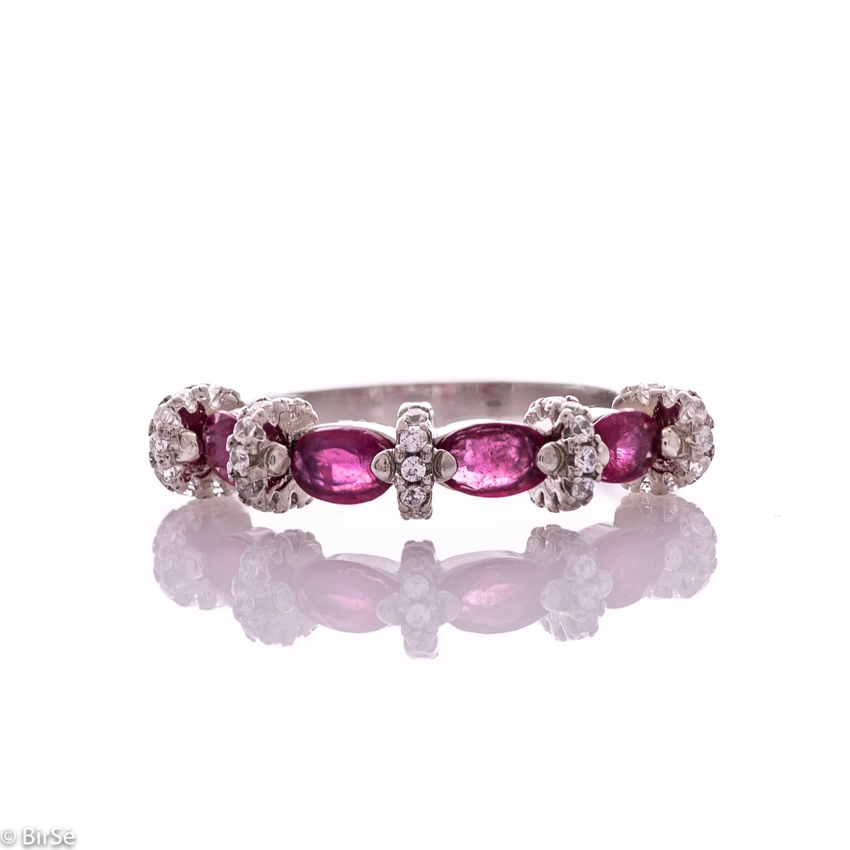 Gentle Silver Ring with Natural Ruby and Glamorous Zircons