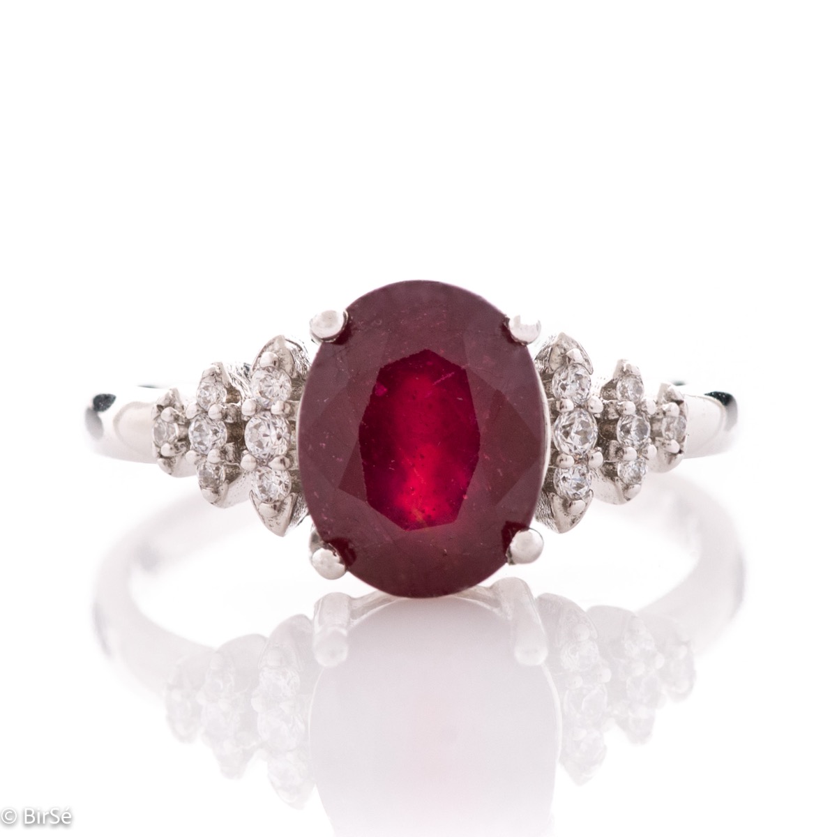 Exclusive Silver Ring with Natural Ruby and Zircons