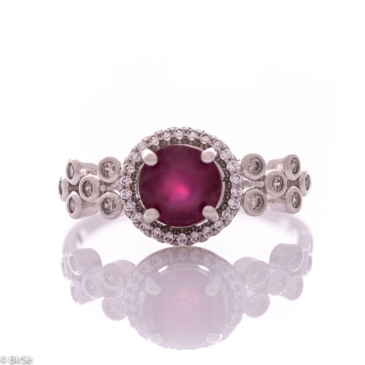 Exclusive Silver Ring with Natural Ruby and Zircons