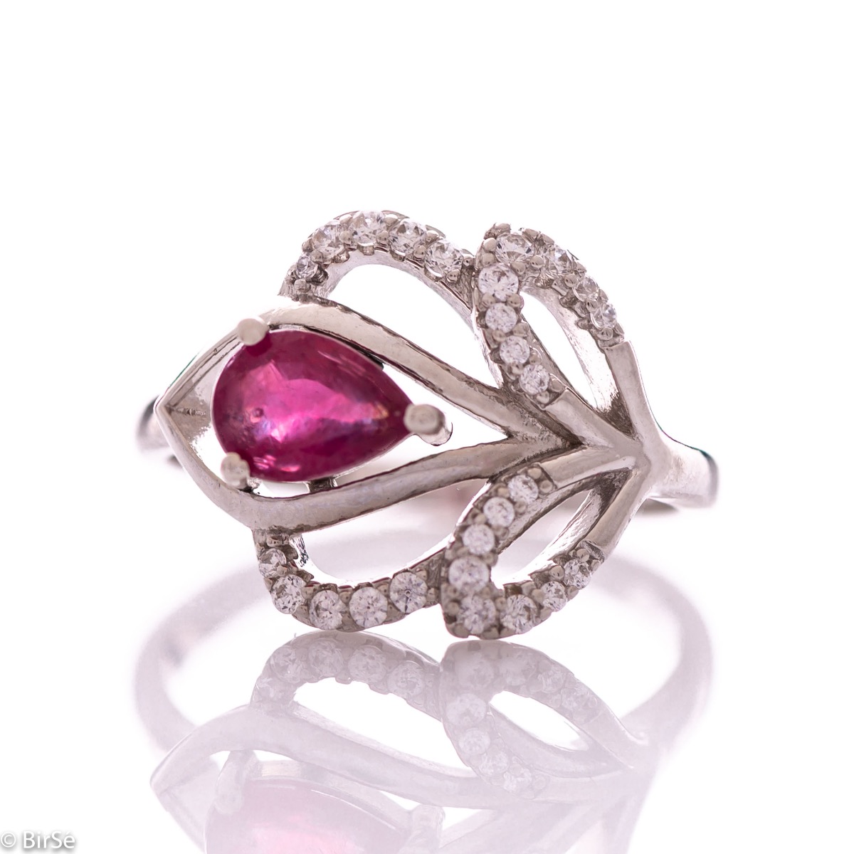 Exquisite Silver Ring with Natural Ruby and Zircons