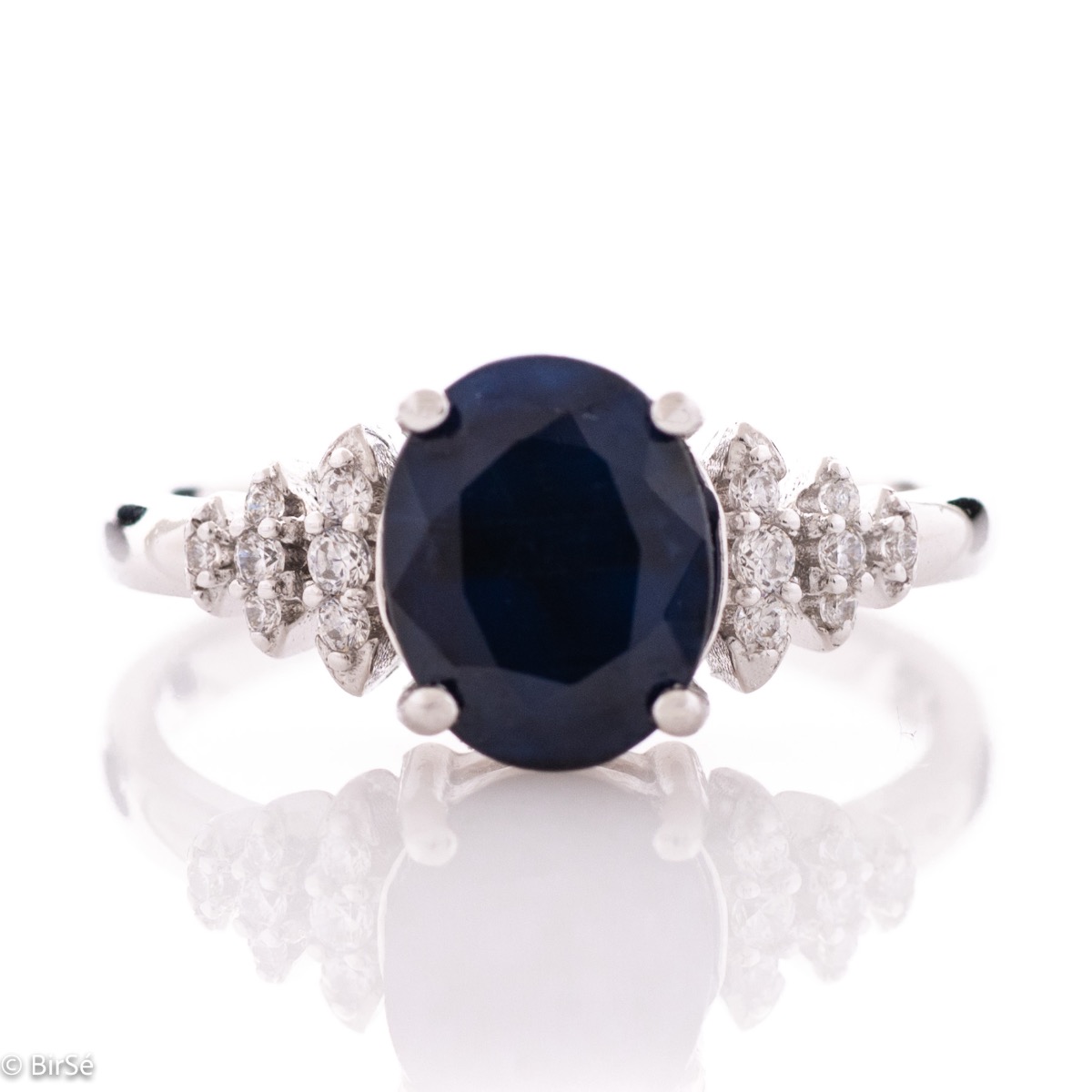 Exclusive Silver Ring with Natural Sapphire and Zirconi