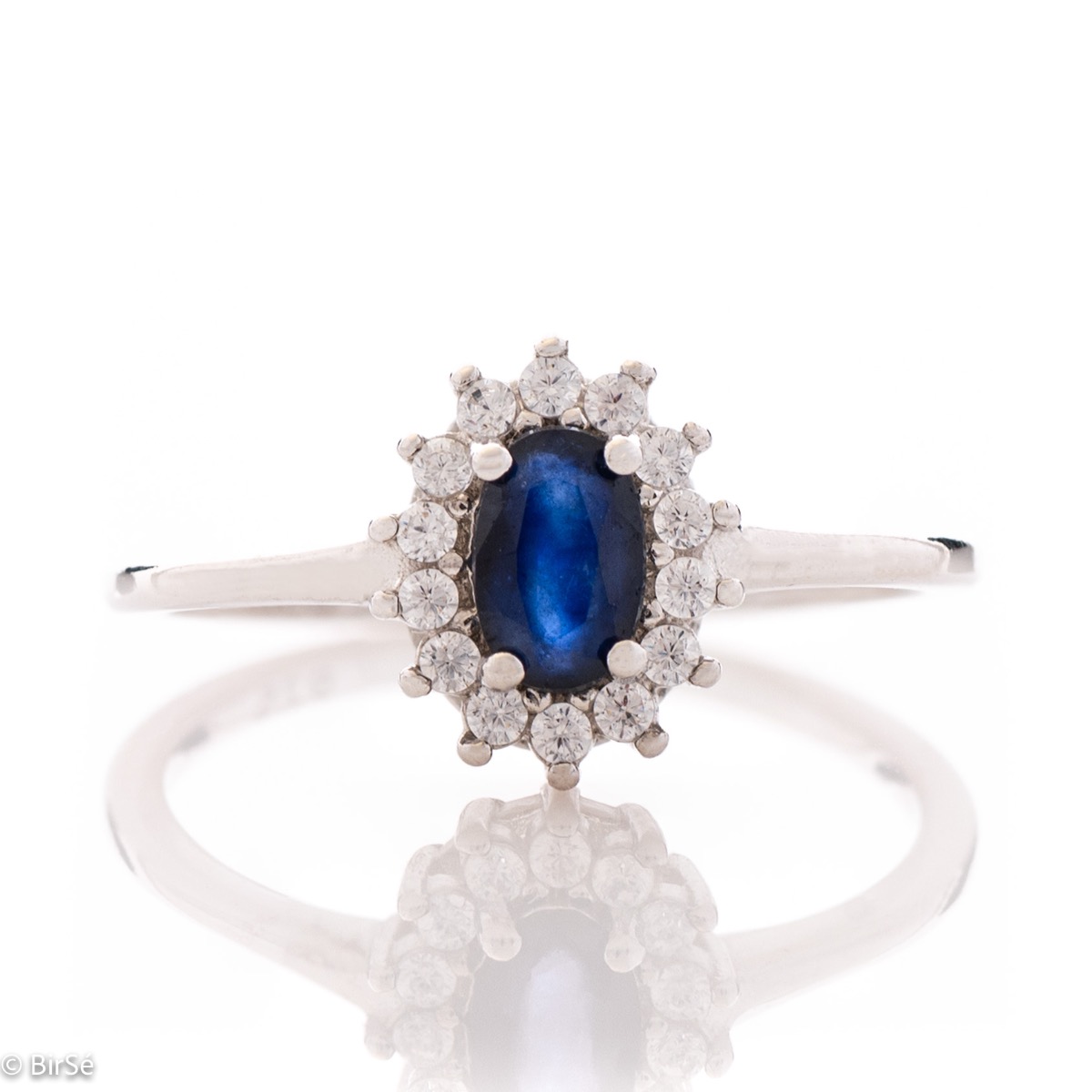 Exquisite Silver Ring with Natural Sapphire and Zirconi