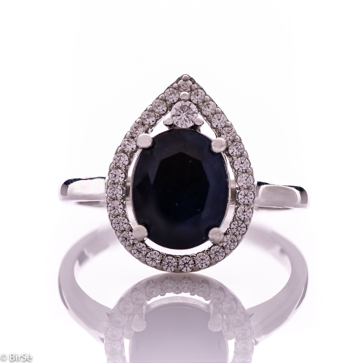 Spectacular Silver Ring with Natural Sapphire and Zirconi