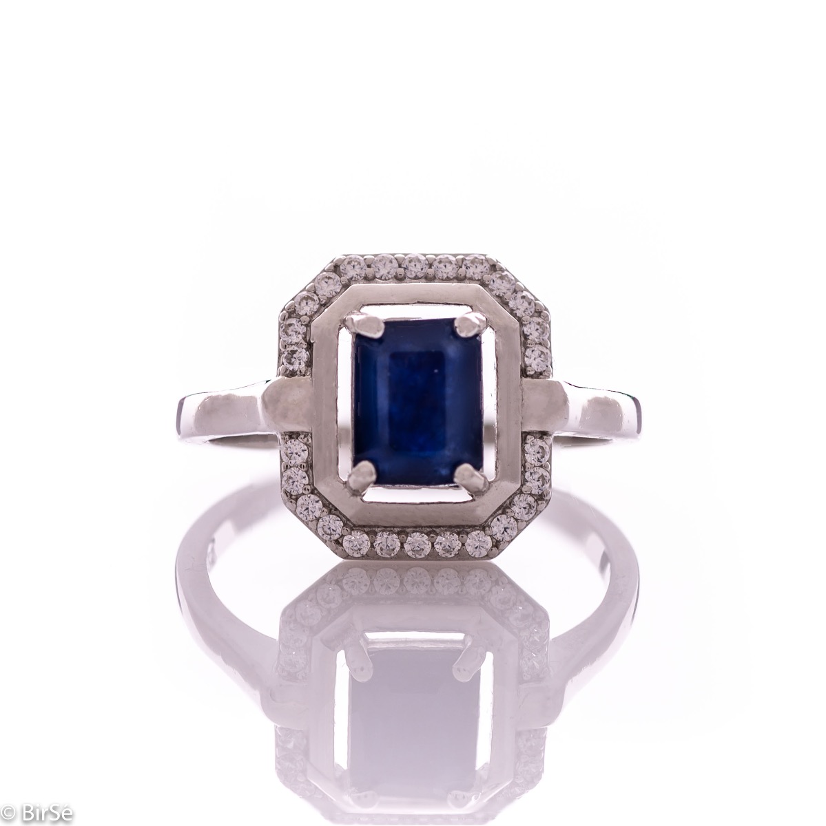 Elegant Silver Ring with Natural Sapphire and Zirconi