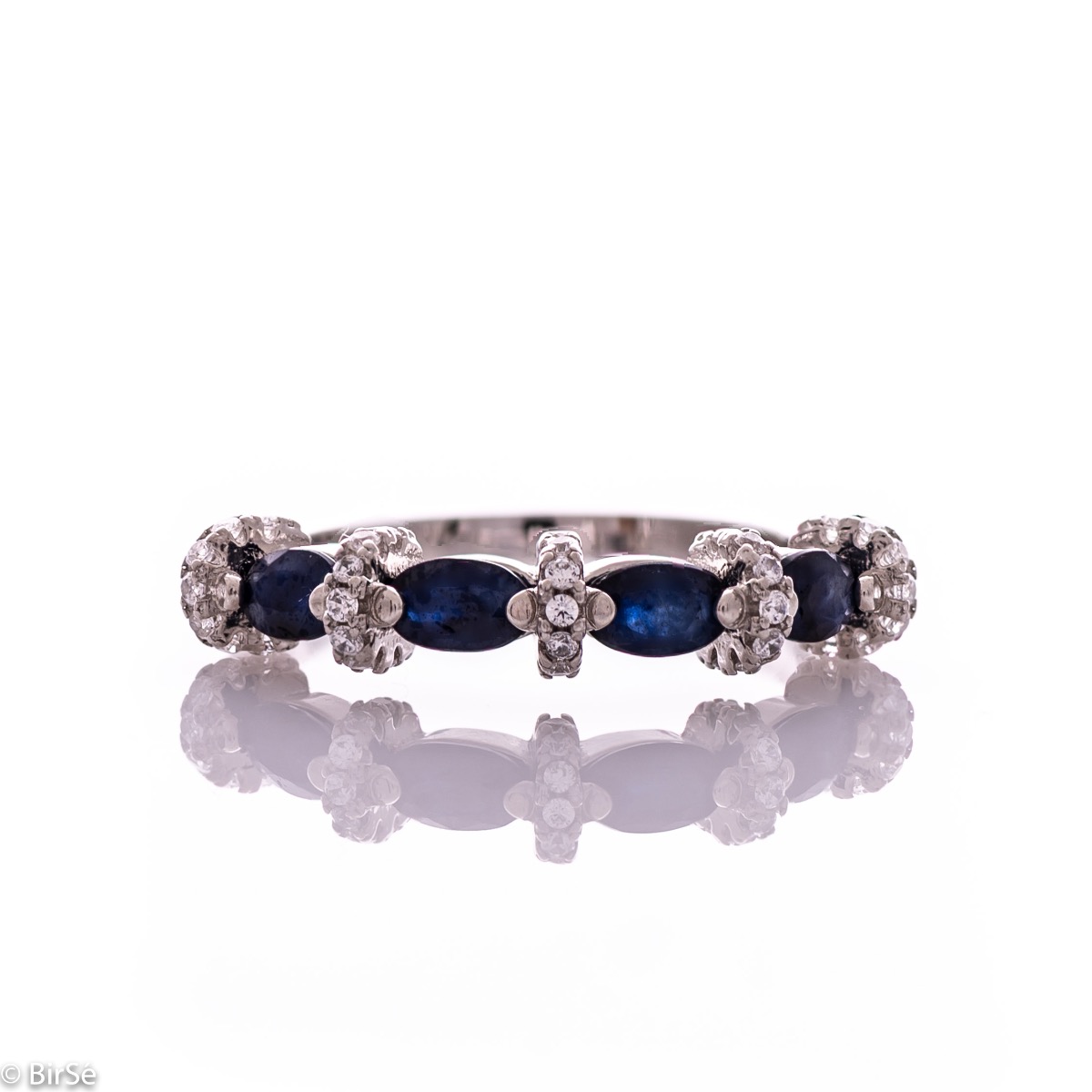 Gentle Silver Ring with Natural Sapphire and Glamorous Zircons