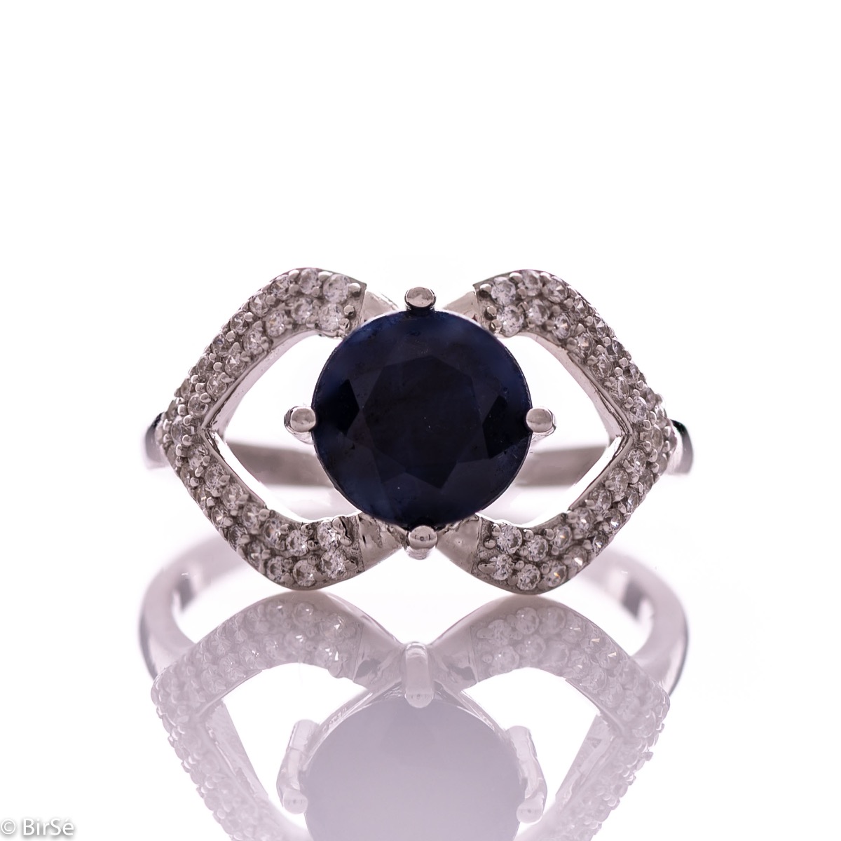 Spectacular Silver Ring with Natural Sapphire and Zirconi