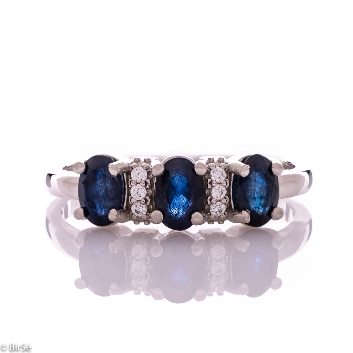 Exquisite Silver Ring with Natural Sapphire and Zirconi