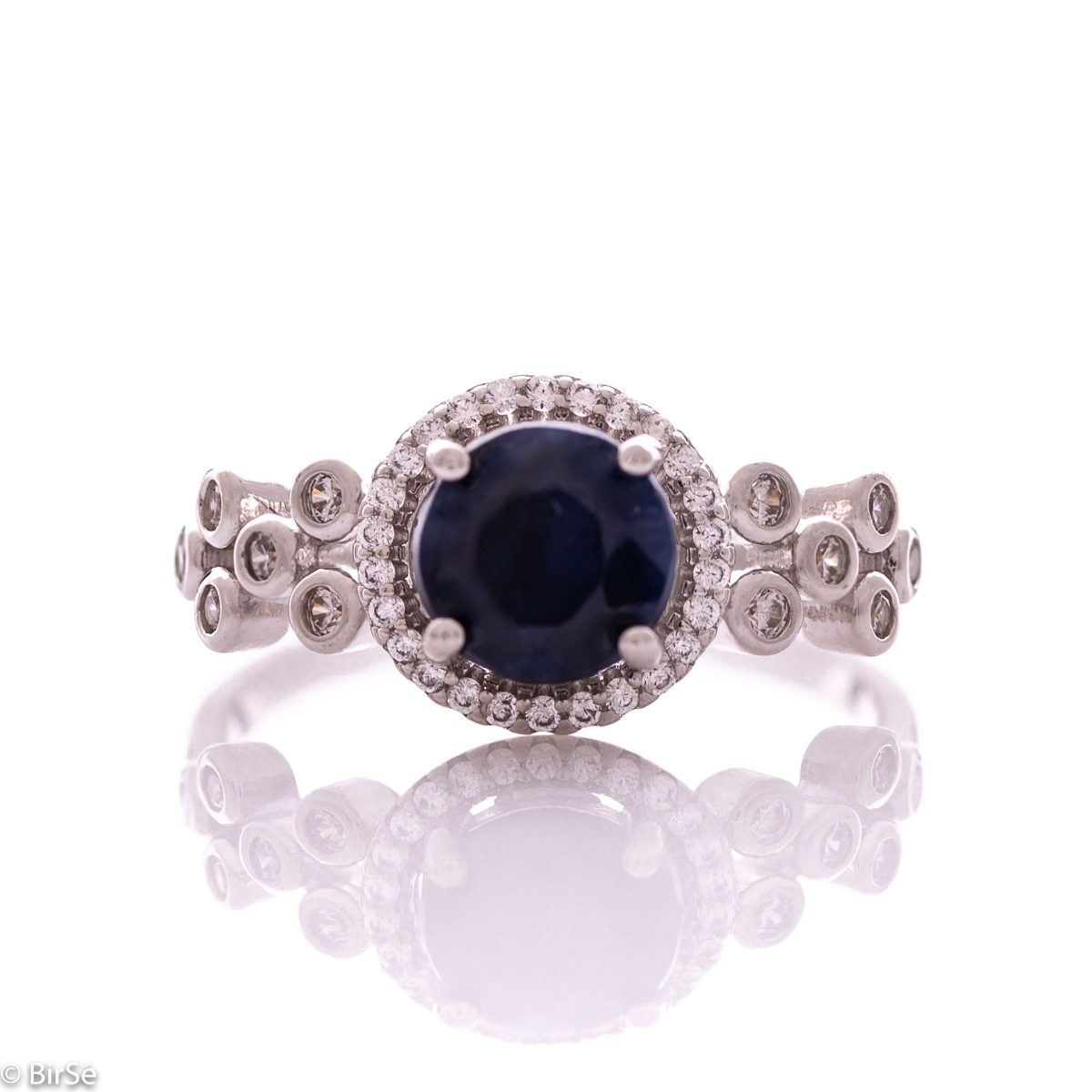 Exclusive Silver Ring with Natural Sapphire and Zirconi