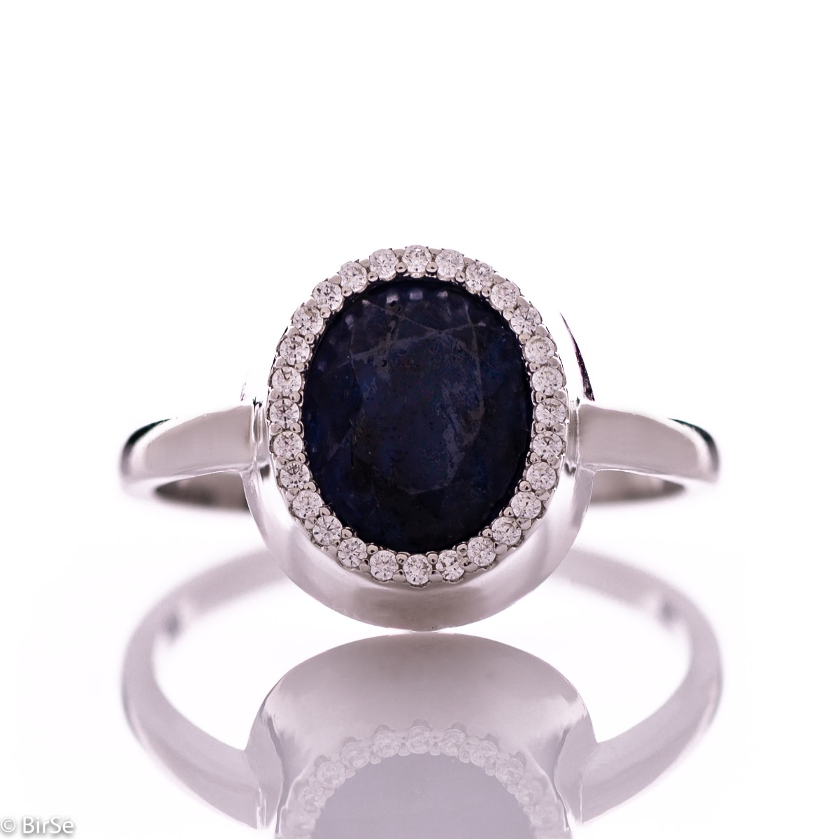 Elegant Silver Ring with Radiant Sapphire and Zirconi