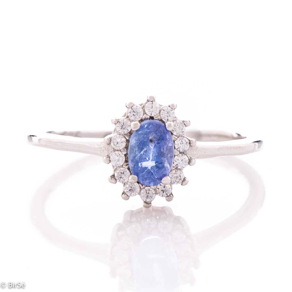 Exquisite Silver Ring with Natural Tanzanite and Zirconi