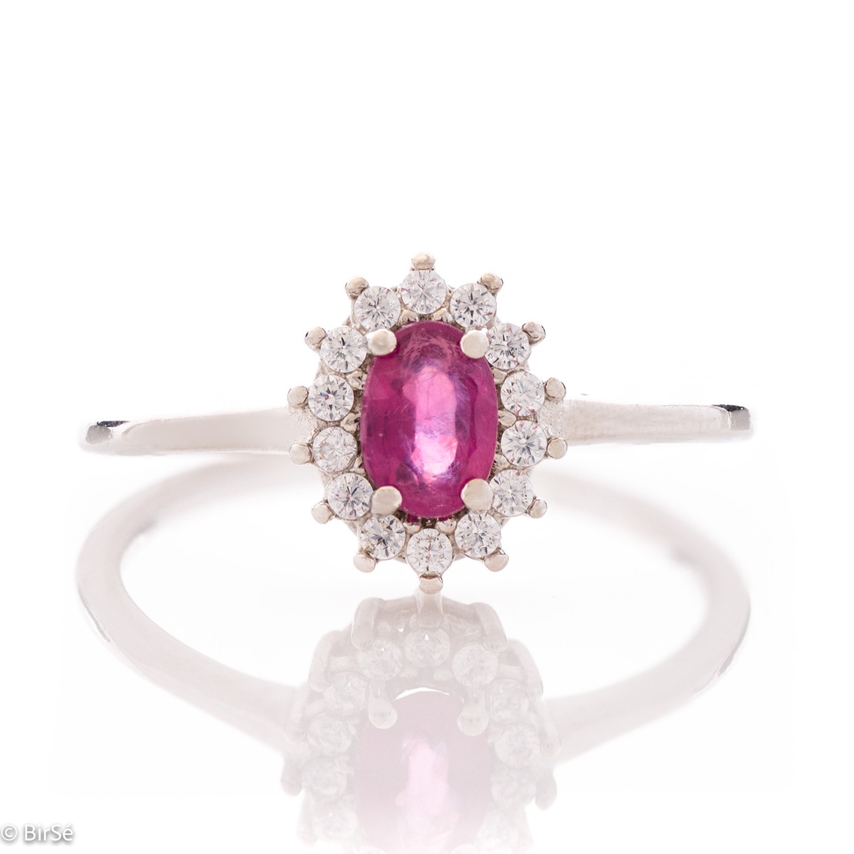 Gentle and Radiant Silver Ring with Natural Ruby and Zircons