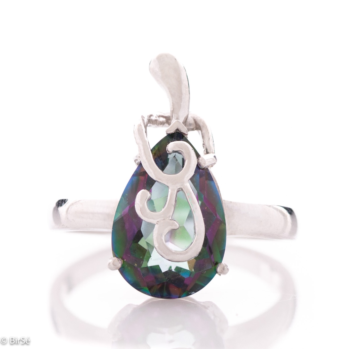 Silver Ring with Drop of Multicolored Mystic Topaz