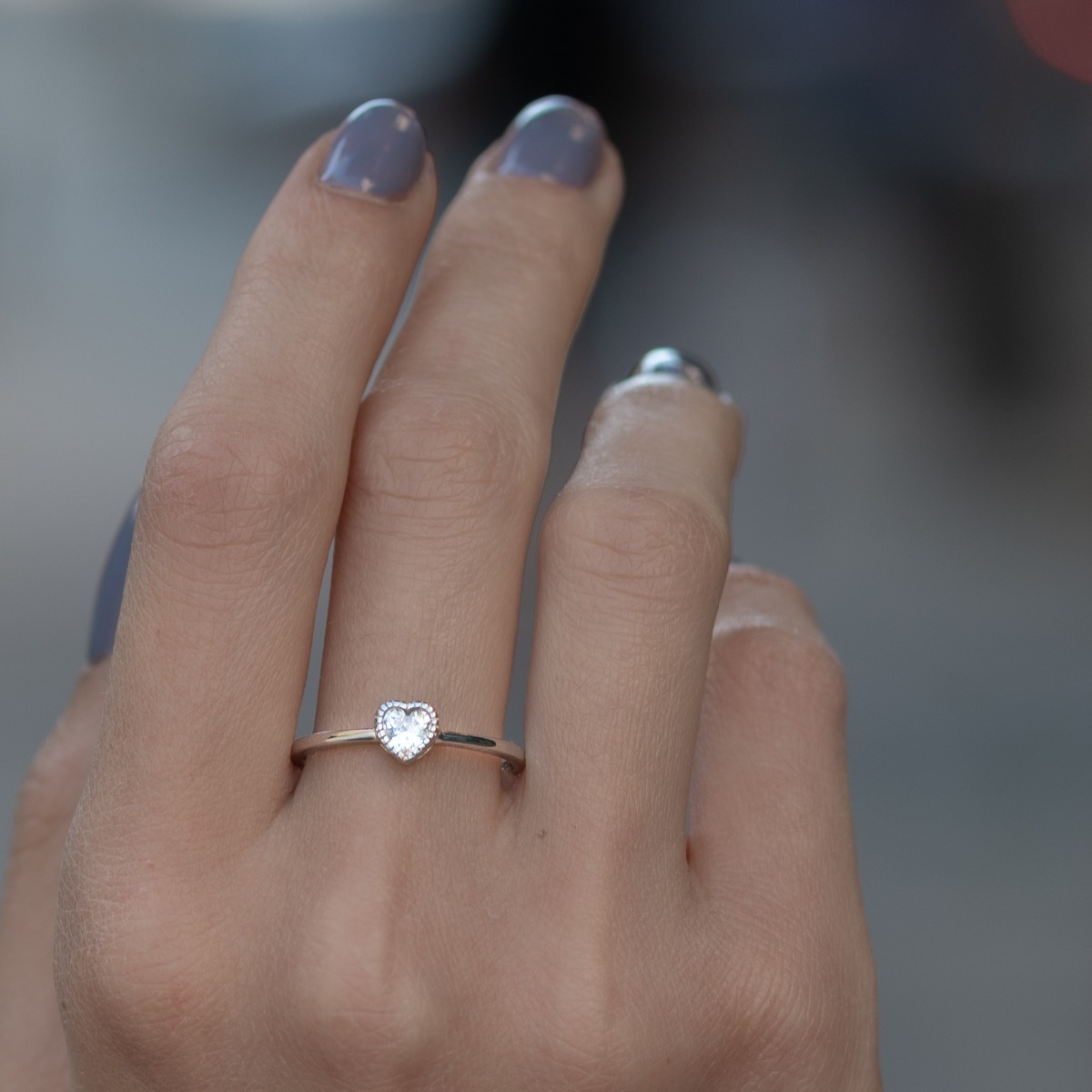 Silver Solitaire Ring with Heart