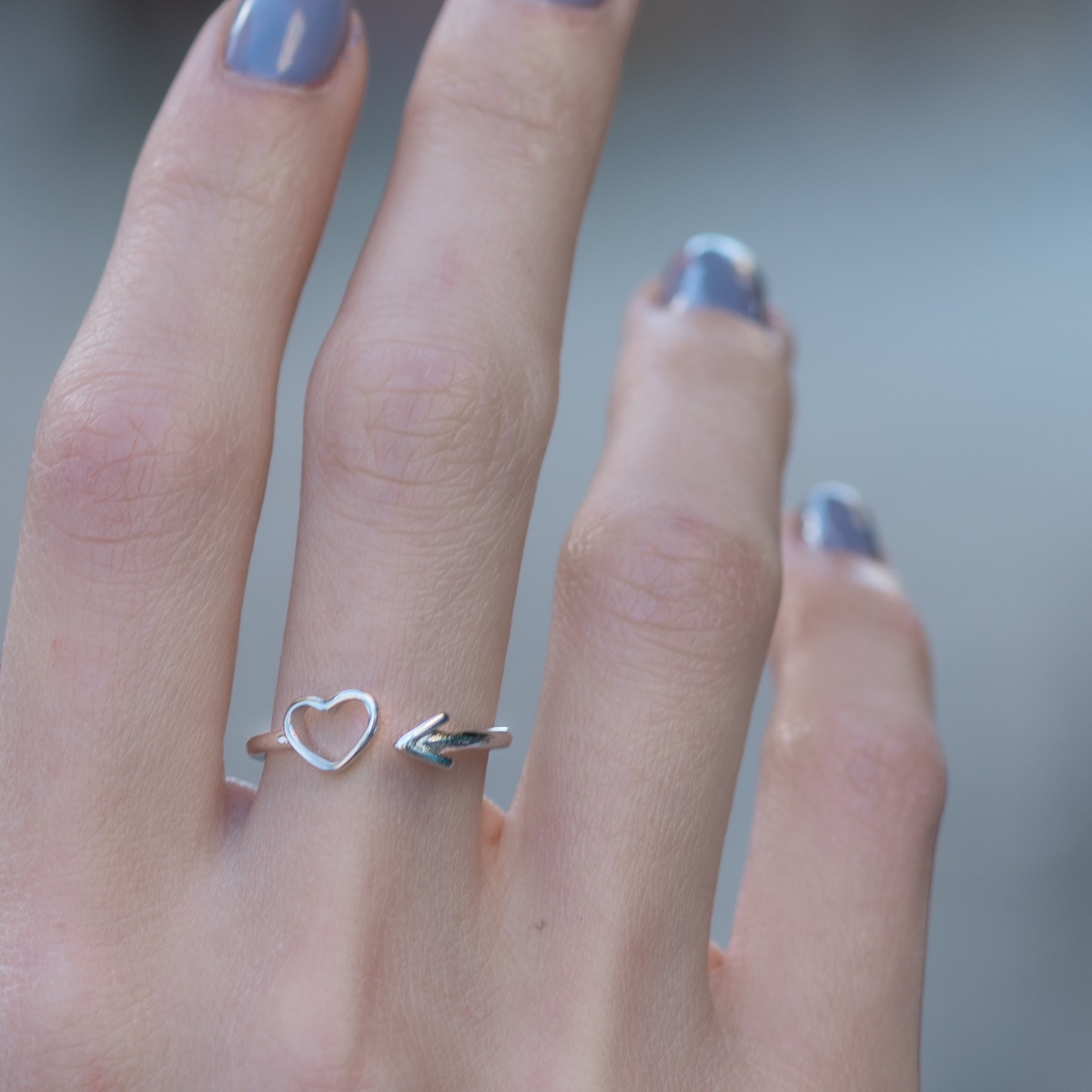 Silver Heart and Arrow Ring