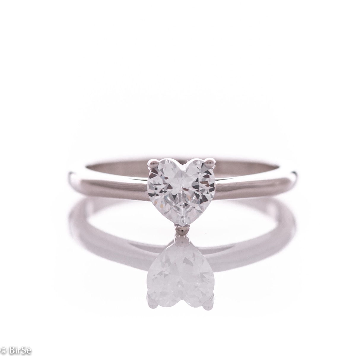 Silver Solitaire Ring with Heart