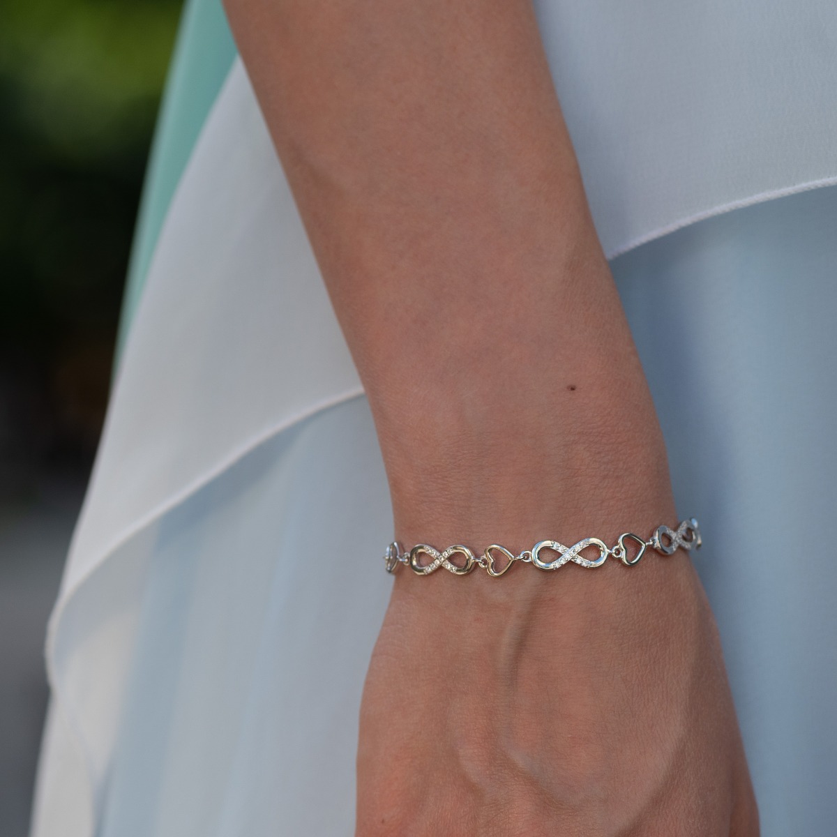 Silver Bracelet with Hearts and Infinities 