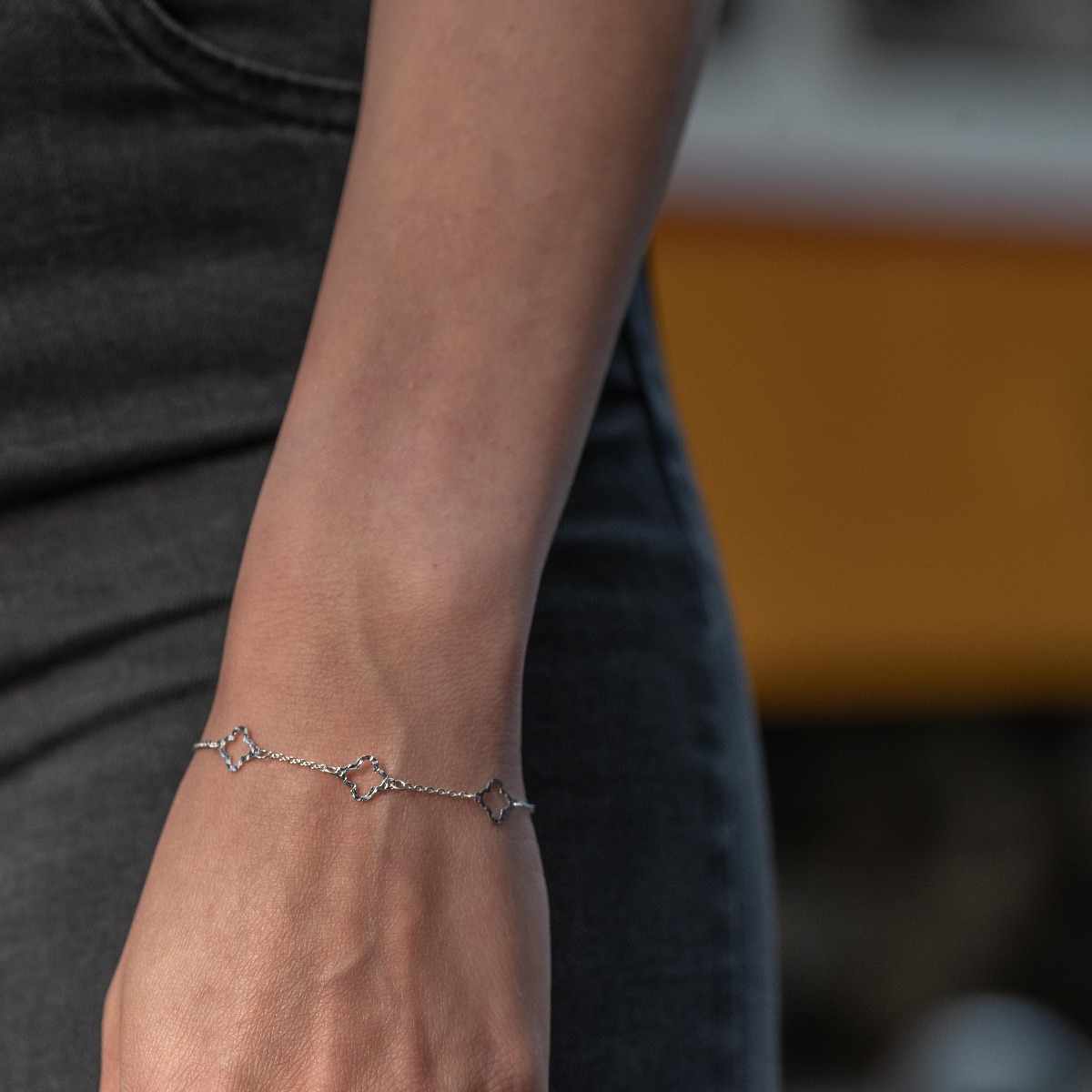 Silver Bracelet with Clovers