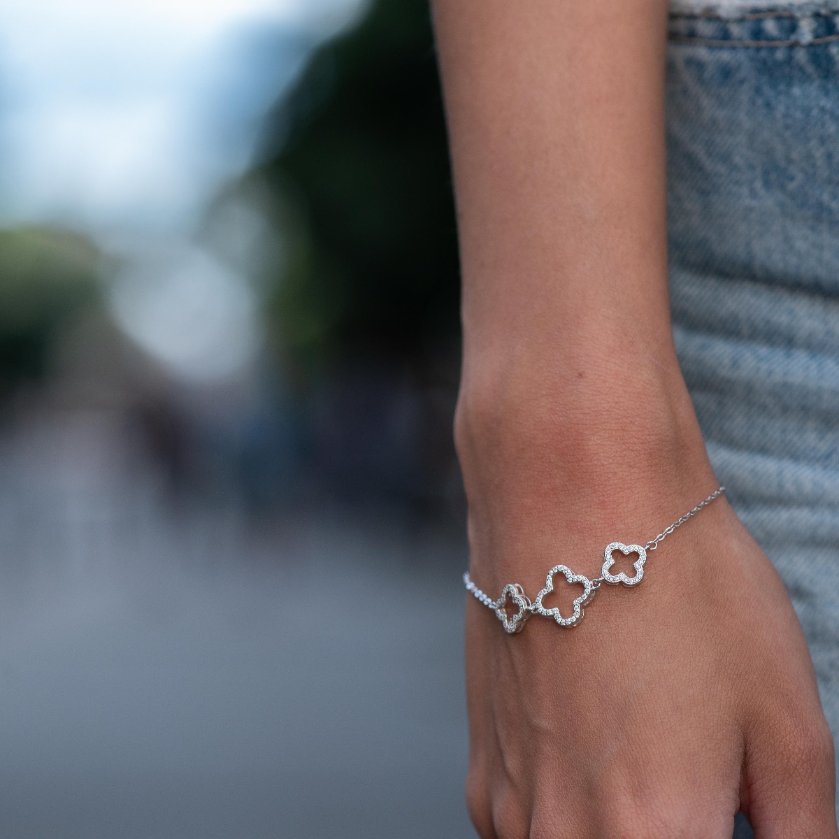 Silver Bracelet with Clovers